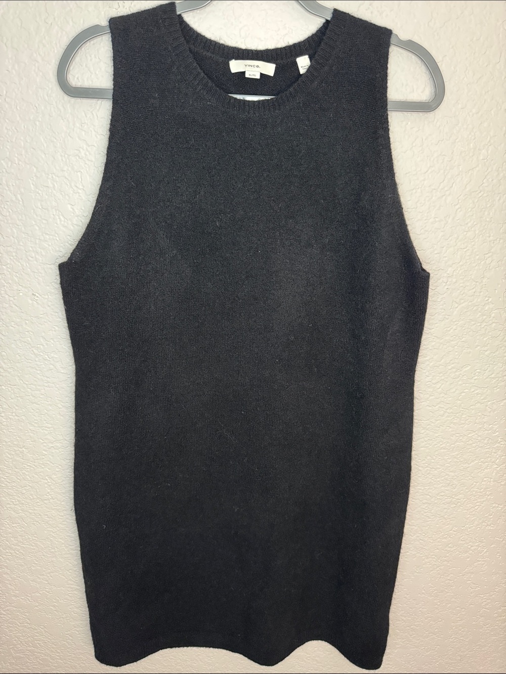 Vince Sleeveless Knee Length Wool Alpaca Blend Sweater Dress XL Black Shift - Picture 2 of 5